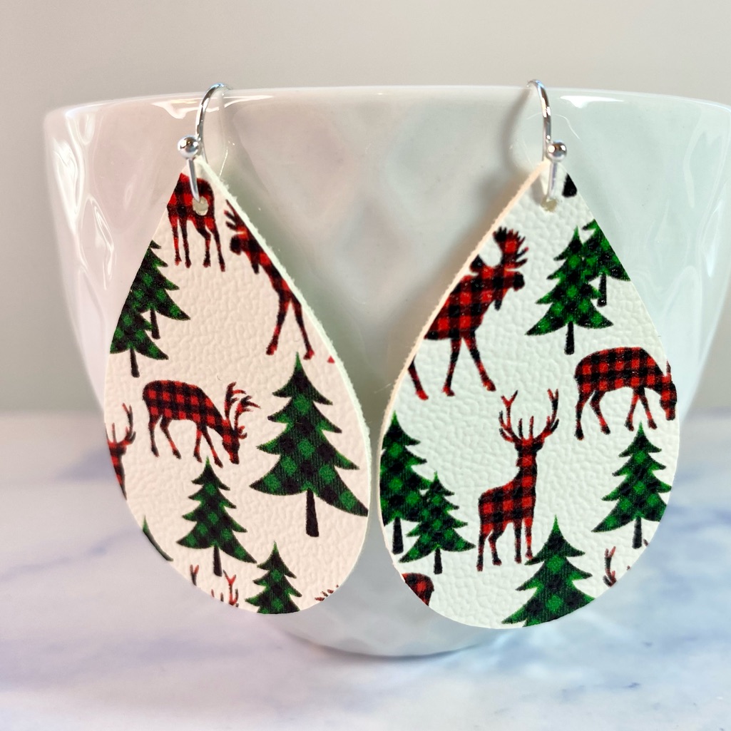 Christmas Red And Green Plaid Earrings. Vegan Leather. Handmade.